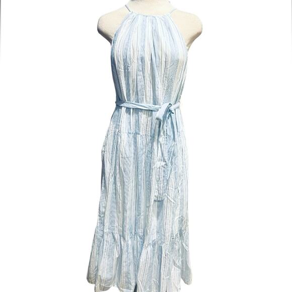 1969 Tiered Halterneck Dress Blue/white Striped Size XS - Picture 3 of 7
